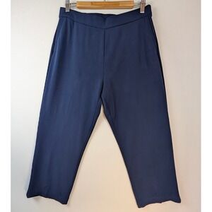 Susan Graver Pull-On Crop Pants Women's M Navy Blue LK Fusion A590692 EUC